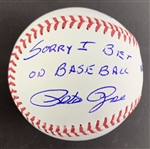 Pete Rose Lot of Four Signed OML Baseball with I'm Sorry I Bet on Baseball Inscription (Pete Rose Sticker)