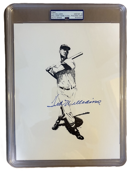 Ted Williams Perfectly Signed & Personally Owned 8.5" x 11" Silver Splinter Print (PSA/DNA GEM MINT 10)