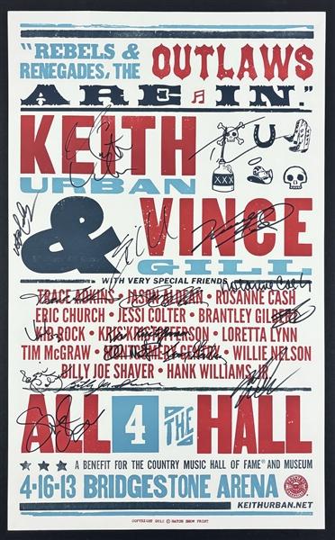 Multi-Signed "All for the Hall" Fundraiser Poster w/ Keith Urban, Vince Grill, Jason Aldean, & More! (Third Party Guaranteed)