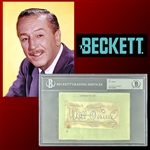 Walt Disney Signed 4" x 6" Page (Beckett/BAS Encapsulated & LOA)