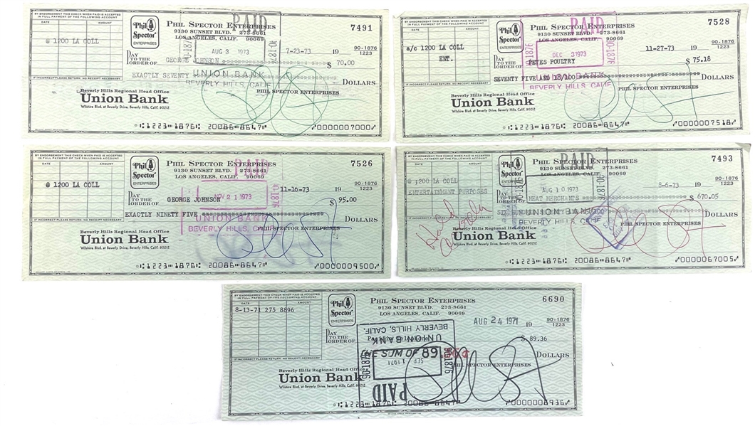 Lot of 5: Phil Spector Signed Bank Checks (Third Party Guarantee)