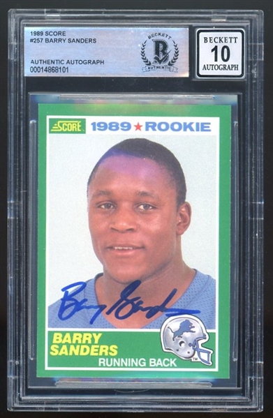 1989 Score #257 Barry Sanders Signed w/ GEM MINT 10 AUTO! (Beckett/BAS Encapsulated)