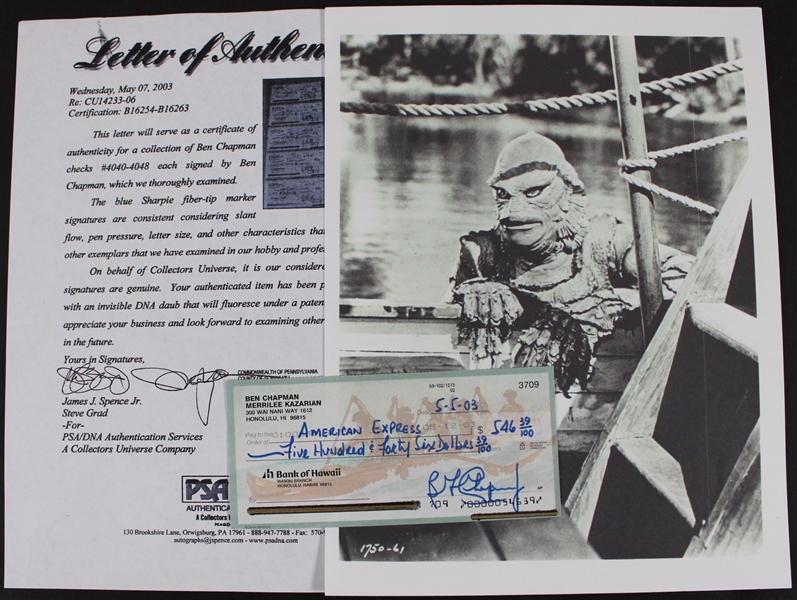Revenge of the Creature: Ben Chapman Signed Personal Bank Check (PSA/DNA)(Beckett/BAS)