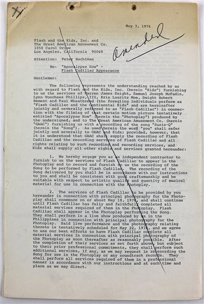 Peter Rachtman Flash Cadillac Manager Dual-Signed 11-Page Amended "Apocalypse Now" Contract (PSA/DNA LOA)