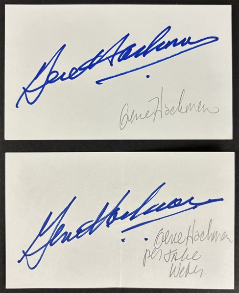 Gene Hackman Lot of Two Signed 3" x 5" Index Cards (Beckett/BAS)