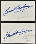 Gene Hackman Lot of Two Signed 3 x 5 Index Cards (Beckett/BAS)