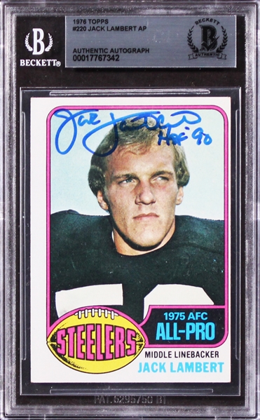 Jack Lambert Signed 1976 Topps Rookie Card with "HOF 90" Insc. (Beckett/BAS Encapsulated)