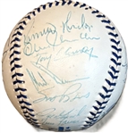 1998 World Series Champion New York Yankees Rare Team Signed Joe DiMaggio Day OML Baseball w/ 24 Signatures (Third Party Guaranteed)