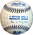 1998 World Series Champion New York Yankees Rare Team Signed Joe DiMaggio Day OML Baseball w/ 24 Signatures (Third Party Guaranteed)