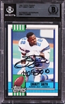 Emmitt Smith Signed 1990 Topps Traded #27T Rookie Card with "HOF 2010" Inscription (Beckett/BAS Encapsulated)
