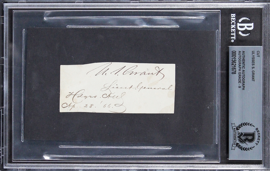 Ulysses S. Grant Signed 1.5" x 3" Document Segment with MINT 9 Autograph (Beckett/BAS Encapsulated)