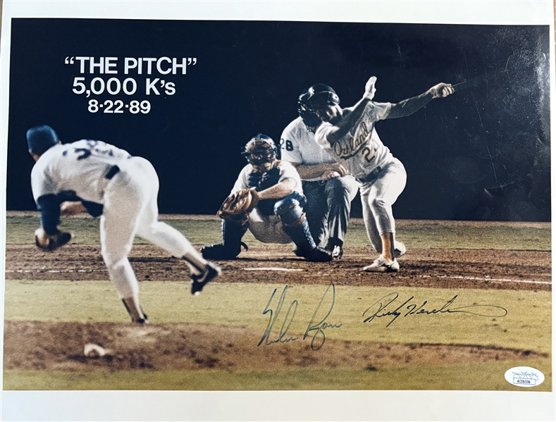 Nolan Ryan & Rickey Henderson Dual Signed 11" x 14" Color 5000th Strike Out Photograph (JSA)