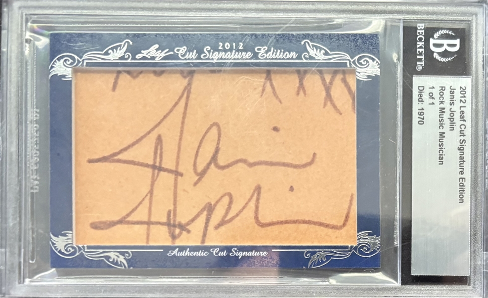 2012 Leaf #419 Janis Joplin ULTRA-RARE Cut Signature 1/1 Trading Card - One of Her Only Insert Cards! (Beckett/BAS Encapsulated)