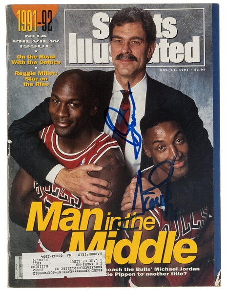 November 1991 Phil Jackson & Scottie Pippen Dual Signed Sports Illustrated Magazine (Third Party Guaranteed)