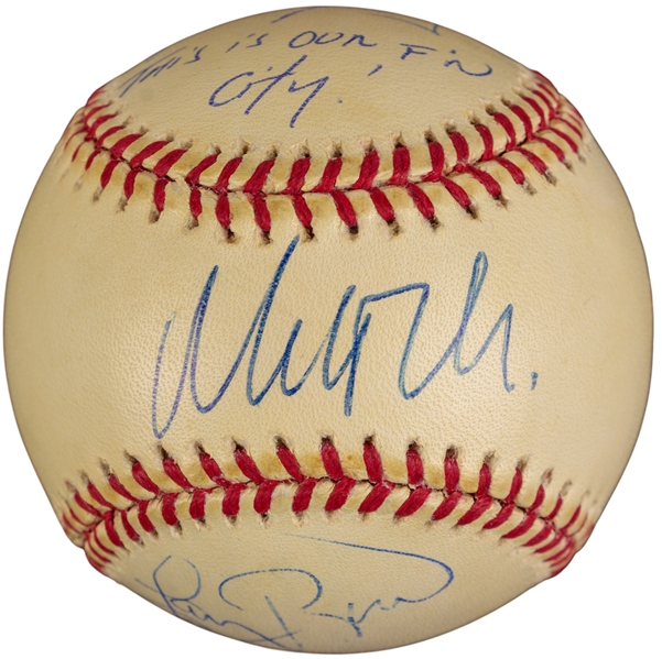 Boston Legends: Bird, Orr, Ortiz, Damon Signed OML Baseball(4 Sigs)(Beckett/BAS)