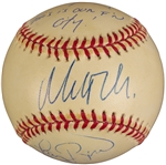 Boston Legends: Bird, Orr, Ortiz, Damon Signed OML Baseball(4 Sigs)(Beckett/BAS)