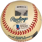 Boston Legends: Bird, Orr, Ortiz, Damon Signed OML Baseball(4 Sigs)(Beckett/BAS)