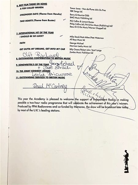 The Beatles: Paul & Linda McCartney Dual Signed 1989 Award Program (JSA)
