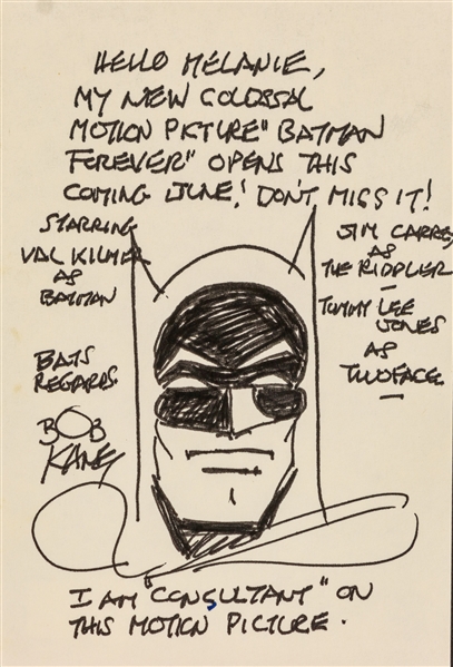 Bob Kane Hand Drawn & Signed Batman Sketch on 4" x 6" Card (Beckett/BAS)