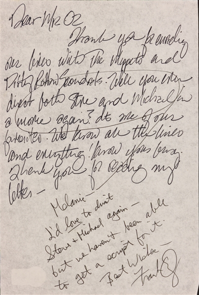 Frank Oz Signed & Handwritten Letter (Beckett/BAS LOA)