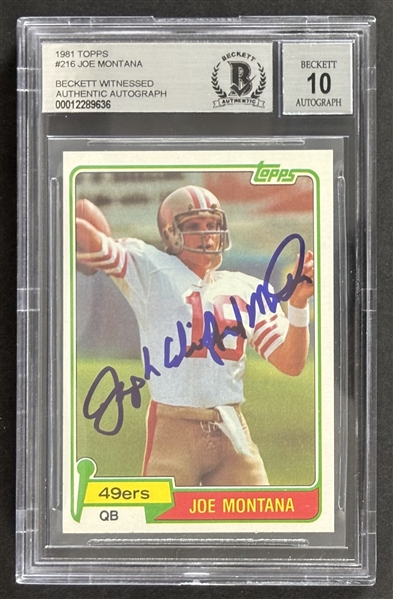 Joe Montana Signed 1981 Topps Rookie Card with RARE Full "Joseph Clifford Montana" GEM MINT 10 Autograph (Beckett/BAS Encapsulated) 