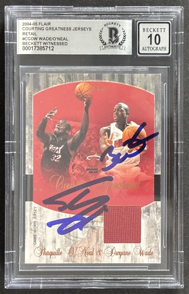2004-05 Flair Shaquille ONeal & Dwyane Wade Dual Signed Courting Greatness Patch Card with GEM MINT 10 Autographs (Beckett/BAS Witnessed & Encapsulated) 