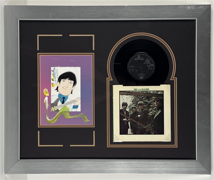 The Beatles: Ron Campbell Signed Original Lennon Drawing in Custom Matting with Record (Campbell COA)