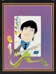 The Beatles: Ron Campbell Signed Original Lennon Drawing in Custom Matting with Record (Campbell COA)