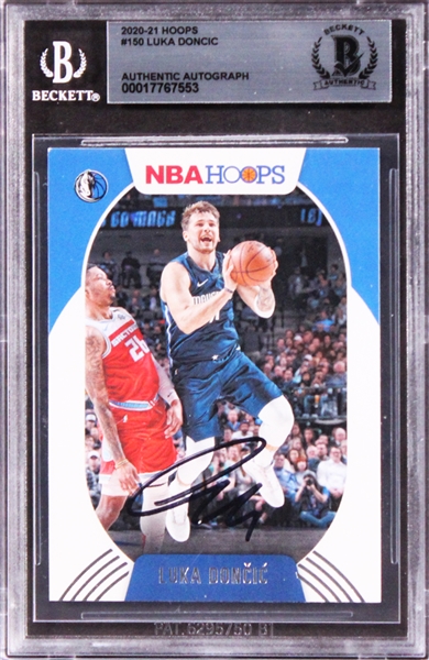 Luka Doncic Signed 2020-21 Hoops Basketball Card (Beckett/BAS Encapsulated)
