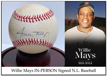 Willie Mays IN-PERSON Signed Official N.L. Baseball (Third Party Guaranteed)