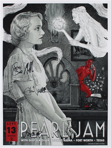 Pearl Jam Group Signed 2023 Concert Poster (5 Sigs)(Beckett/BAS LOA)