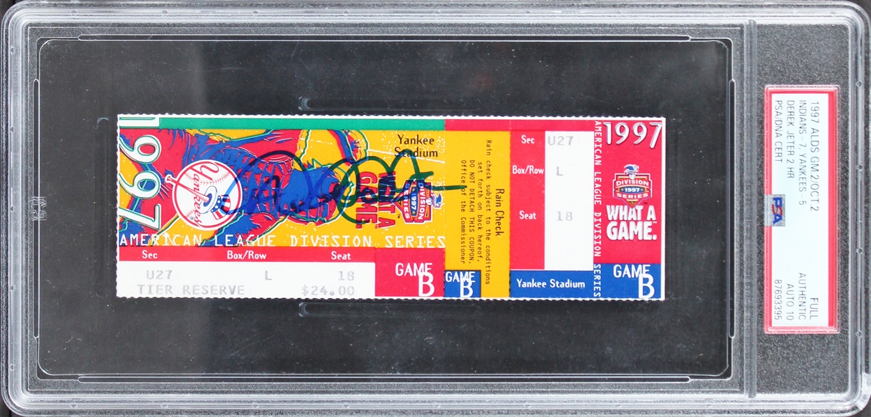 Derek Jeter Signed 1997 ALDS Game 2 Ticket :: Jeter Hits 2 Home Runs! - GEM MINT 10 Autograph (PSA/DNA Encapsulated)
