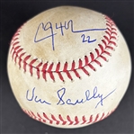 Dodgers Greats: Vin Scully & Clayton Kershaw Game Used & Dual Signed OML Baseball :: 9-2-14 vs Nationals :: Ball Pitched by Kershaw (PSA/DNA & MLB Authentication)