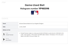 Freddie Freeman Signed & Game Used OML Baseball :: Used 7-2-2024 LAD vs. ARI :: Ball Pitched to Freeman & Hit for Single! (World Series Season)(PSA/DNA & MLB Hologram)
