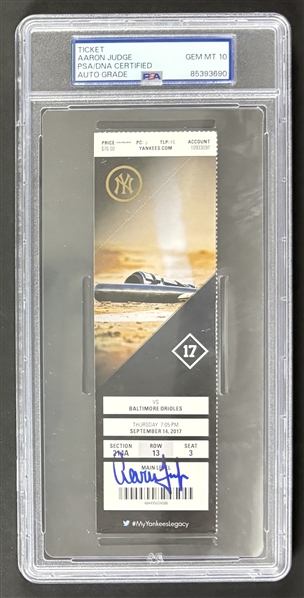 Aaron Judge Signed 2017 Yankees Game Ticket from 2-HR Game in Historic Rookie Season w/ Gem Mint 10 Auto! (PSA/DNA Encapsulated)