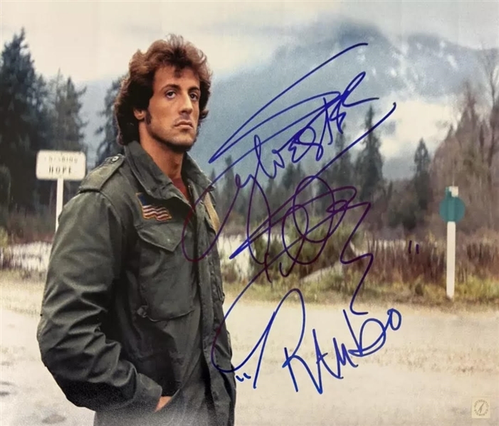 Sylvester Stallone Signed 16" x 20" Rambo First Blood Photograph w/ "Rambo" Inscription (ASI & Third Party Guaranteed)