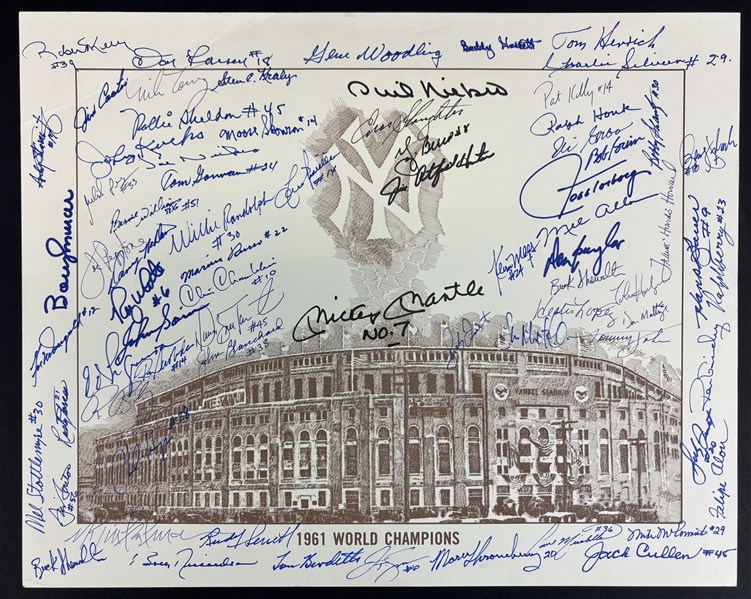 NY Yankees Legends Stadium Print Signed by 74 Players including Mantle, Slaughter, Hunter, and Many More! (Beckett/BAS)