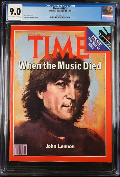 John Lennon RARE Time Magazine December 1980 Issue (CGC Graded 9.0/Encapsulated)