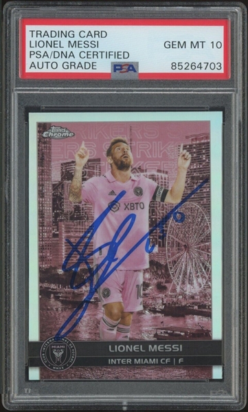 Lionel Messi Signed 2022 Topps Chrome #BCS-7 Inter Miami MLS Trading Card with GEM MINT 10 Autograph! (PSA/DNA Encapsulated)