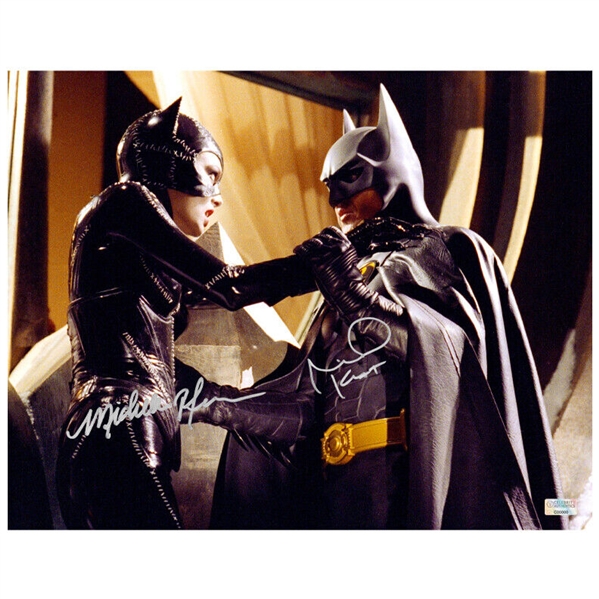 Batman Returns: Michael Keaton & Michelle Pfeiffer RARE Dual Signed 11" x 14" Color Photo (Celebrity Authentics)