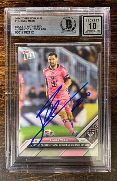 Lionel Messi Signed 2024 Topps Now MLS #1 Soccer Card with GEM MINT 10 Autograph (Beckett/BAS Encapsulated)