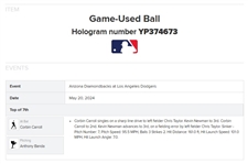 Corbin Carroll Signed & Game Used OML Baseball from 5-20-2024 Game vs. Diamondbacks (PSA & MLB Holo)