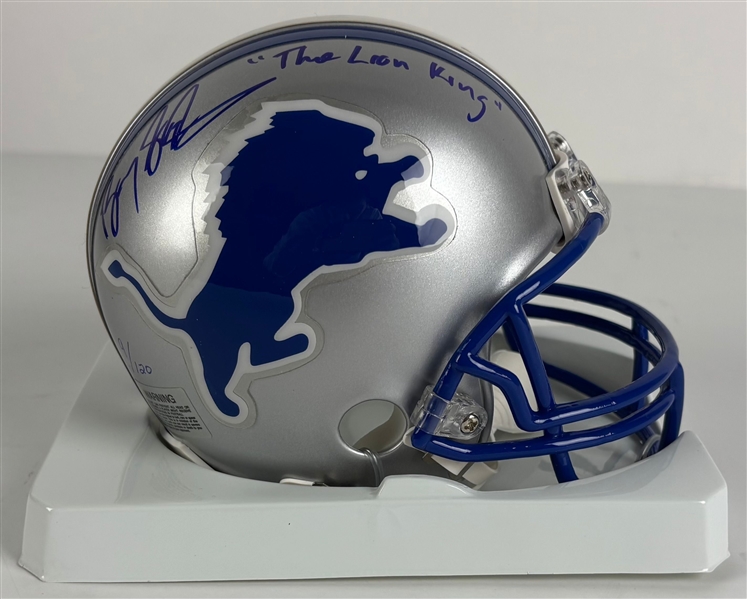 Barry Sanders Signed & "The Lion King" Inscribed Ltd. Ed. Detroit Lions Mini Helmet (Third Party Guaranteed)