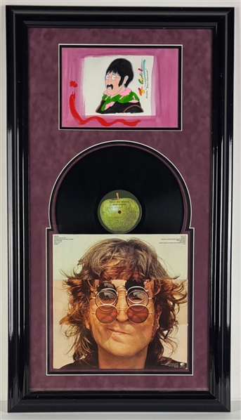 The Beatles: Ron Campbell Signed Original Lennon Drawing in Custom Matting with Record (Third Party Guaranteed)