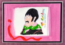 The Beatles: Ron Campbell Signed Original Lennon Drawing in Custom Matting with Record (Third Party Guaranteed)