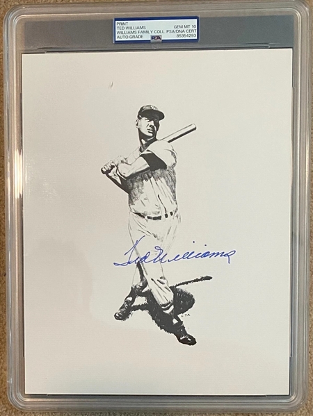 Ted Williams Perfectly Signed & Personally Owned 8.5" x 11" Silver Splinter Print (PSA/DNA GEM MINT 10)