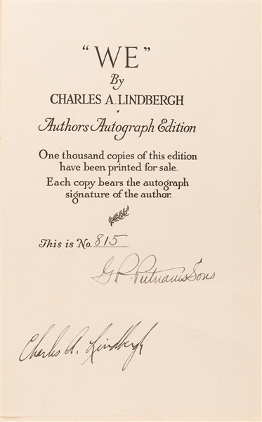 Charles Linbergh Signed Limited Edition "We" Hardcover Book (Third Party Guaranteed)