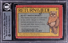 Kenny Baker & Warwick Davis Dual Signed 1983 Topps Star Wars ROTJ Trading Card (Beckett/BAS Encapsulated)