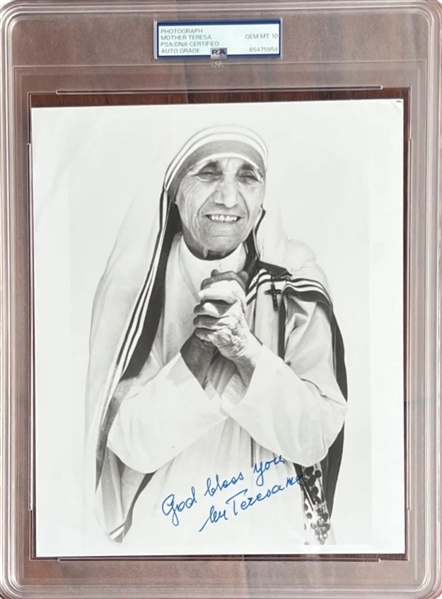 Mother Teresa PERFECTLY Signed 8" x 10" Ministry Praying Photograph - The Finest We Have Ever Handled! - PSA/DNA GEM MINT 10! 