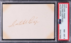 Satchel Paige Vintage Signed 2.5" x 3.5" Album Page - PSA/DNA NM 8!